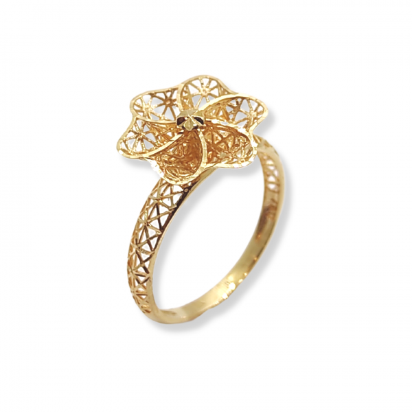 Anel Flor Diamantado em Ouro 18k