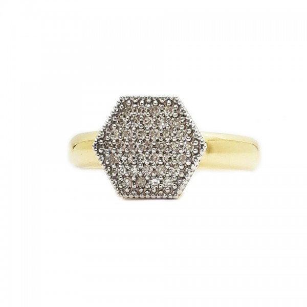 Anel Hexagonal de Diamante em Ouro 18k