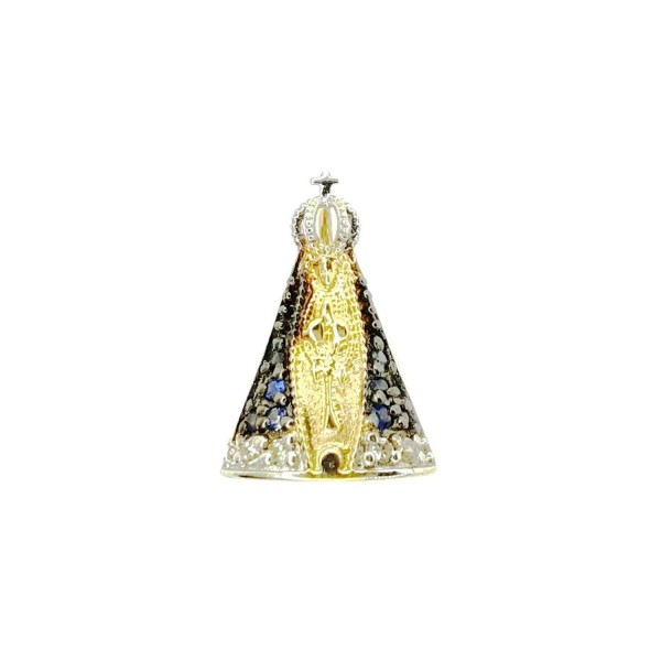 Pingente Nossa Senhora Aparecida de Safira e Diamante em Ouro 18k