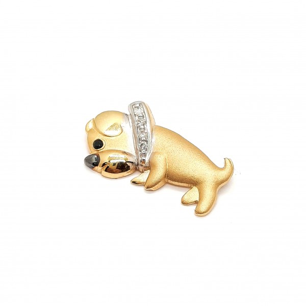 Pingente Cachorro com Diamante em Ouro 18k