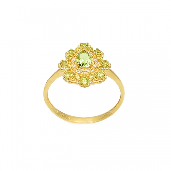 Anel Peridoto e Brilhante em Ouro 18k