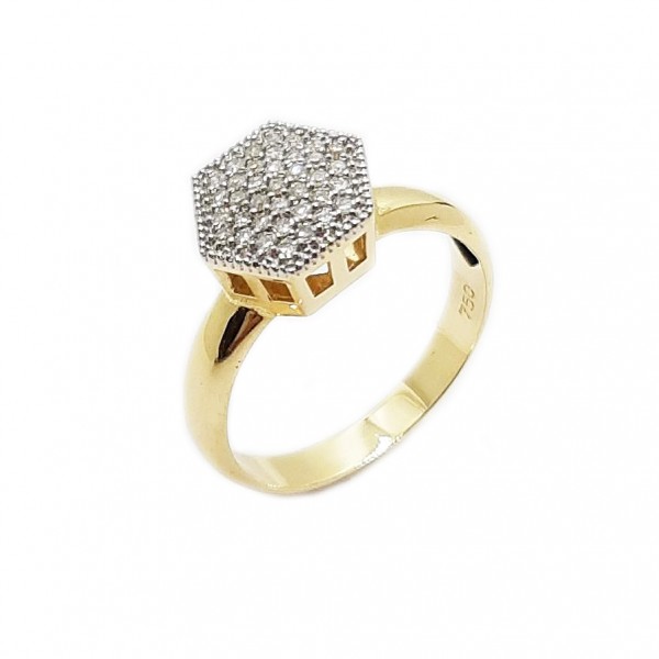 Anel Hexagonal de Diamante em Ouro 18k