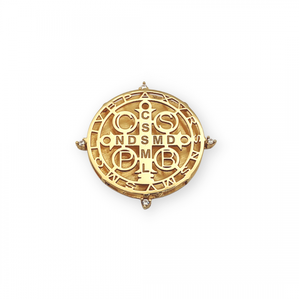 Medalha São Bento com Zircônia em Ouro 18k