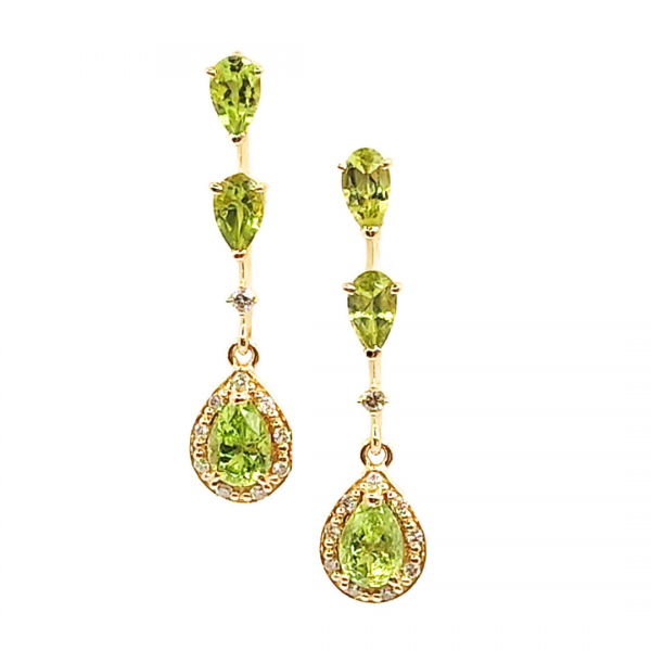 Brinco Peridoto Pendente Brilhante em Ouro 18k