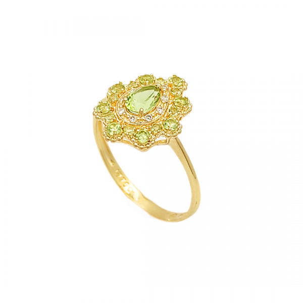 Anel Peridoto e Brilhante em Ouro 18k